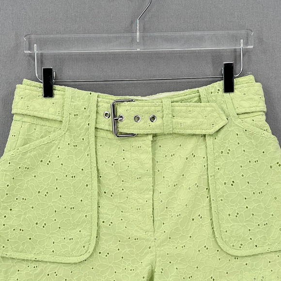 DEREK LAM 10 CROSBY Shorts Womens 10 Matcha Green Monterey Belted Floral Eyelet - Picture 7 of 16